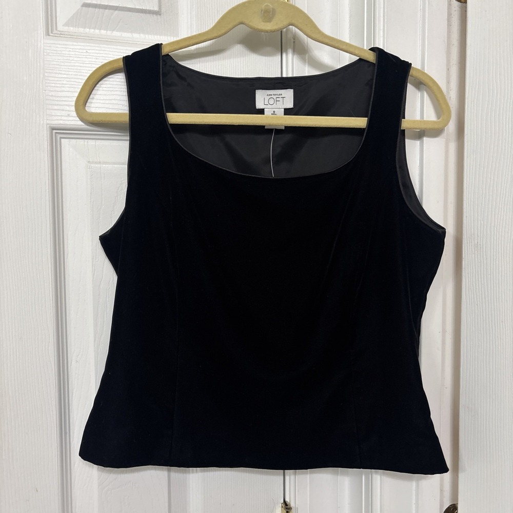 Ann Taylor LOFT Women Black Velvet Scoop Neck Sleeveless Tank Top Size 8 NEW